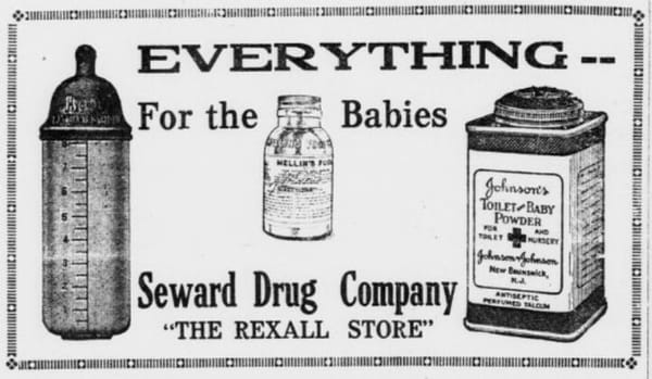 1922 advert about baby stuff like powder and milk bottles